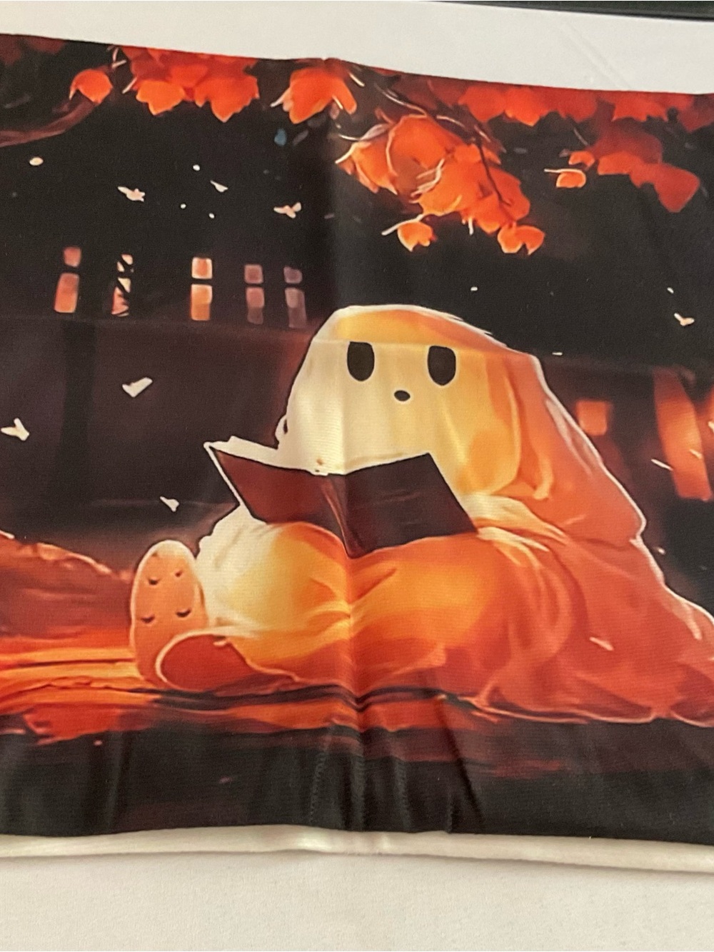 Cozy Ghost Reading Print Pillow Cover - Orange Brown